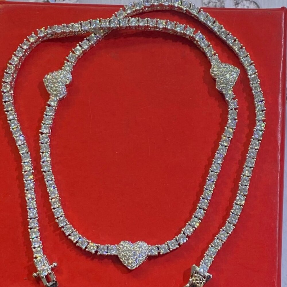 brand new Sterling Silver Heart CZ Tennis Necklace chain 16 inch - Picture 3 of 3